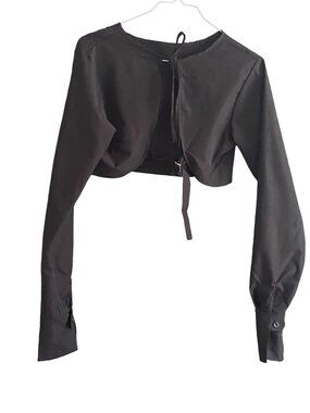 Black LS Bollero Crop Top Open Front Tie Top Buckle Closure Bottom  NO TAG